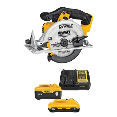 DeWalt DCS391BWCB2460C, bundle: 20V MAX Cordless 6-1/2 in. Circular Saw, (1) 20V 6.0Ah and (1) 20V 4.0Ah Batteries, and Charger