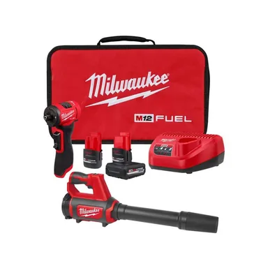 Milwaukee 3485-22-0852-20, bundle: M12 FUEL 12V Lithium-Ion Brushless Cordless 1/4 in. Right Angle Die Grinder with M12 Cordless Compact Spot Blower