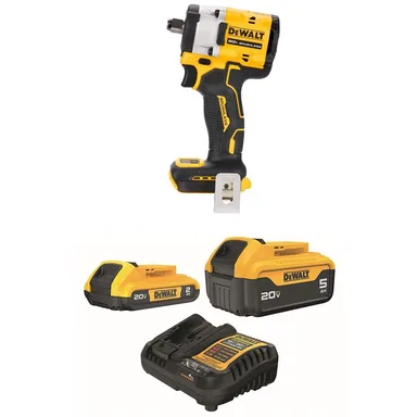 DeWalt DCF921BWB225-2C, bundle: ATOMIC 20V MAX Lithium-Ion Cordless Brushless 1/2 in. Variable Speed Impact Wrench with 5 Ah & 2 Ah Batteries & Charger