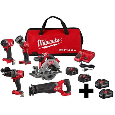 Milwaukee 3697-25-48-11-1862, bundle: M18 FUEL 18-Volt Lithium-Ion Brushless Cordless Combo Kit (5-Tool) with (2) High Output 6.0 Ah Batteries