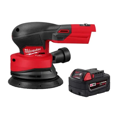 Milwaukee 2837-20-48-11-1850, bundle: M18 18V Lith-Ion Brushless Cordless FUEL 5 in. Random Orbit Sander w/ (1) 5.0 Ah Battery (photograph from the Home Depot listing)