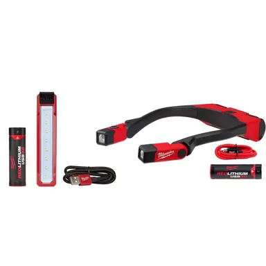 Milwaukee 2117-21-2112-21, bundle: 400 Lumens LED REDLITHIUM Rechargeable Neck Light and 445 Lumens LED REDLITHIUM USB Rover Pocket Flood Light