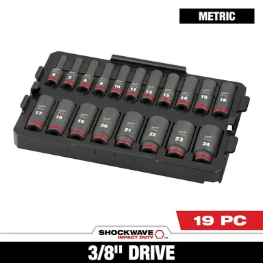 Milwaukee 49-66-6816, accessory: SHOCKWAVE Impact-Duty 3/8 in. Drive Metric Deep Well Impact Socket Set (19-Piece)