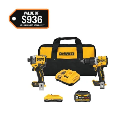 DeWalt DCK250X1QQ1, bundle: 20V Lithium-Ion Cordless 2-Tool Combo Kit with 20V/60V FLEXVOLT 9 Ah Battery, 4 Ah Battery and Charger