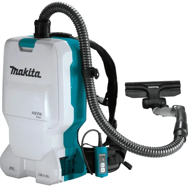 Makita XCV17Z, bare tool: Makita XCV17Z 36V (18V X2) LXT Brushless 1.6 Gallon HEPA Filter Backpack Dry Vacuum, Tool Only
