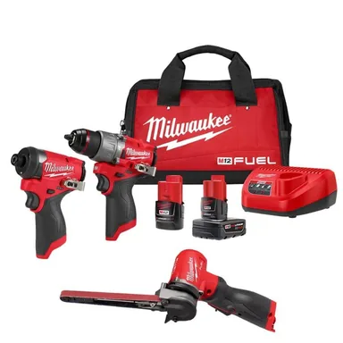 Milwaukee 2482-20-3497-22, bundle: M12 FUEL 12V Lithium-Ion Brushless Cordless 1/2 in. x 18 in. Band file w/M12 2-Tool Combo Kit