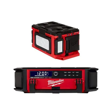 Milwaukee 2950-20-2357-20, bundle: M18 Lithium-Ion Cordless PACKOUT Radio/Speaker with Built-In Charger and PACKOUT 3000 Lumens LED Light (2-Tool)