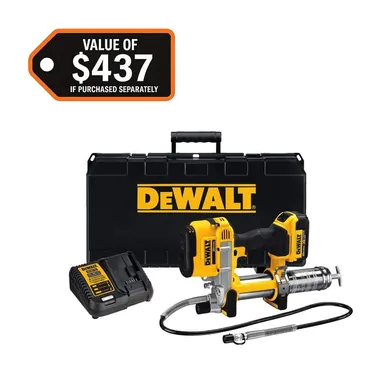 DeWalt DCGG571M1, kit: 20V MAX Cordless 10,000 PSI Variable Speed Grease Gun, (1) 20V 4.0Ah Battery, and Charger
