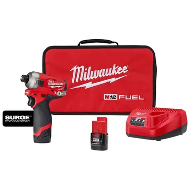 Milwaukee 2551-22, kit: M12 FUEL SURGE 12V Lithium-Ion Brushless Cordless 1/4 in. Hex Impact Driver Compact Kit w/Two 2.0Ah Batteries, Bag