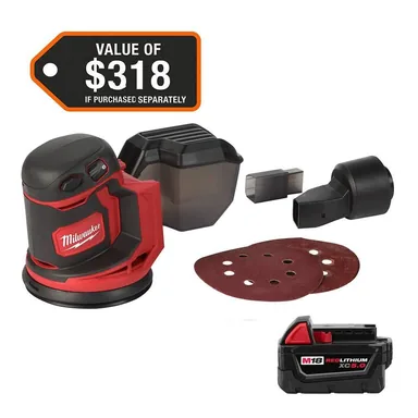 Milwaukee 2648-20-48-11-1850, bundle: M18 18V Lithium-Ion Cordless 5 in. Random Orbit Sander with 5.0 Ah Battery