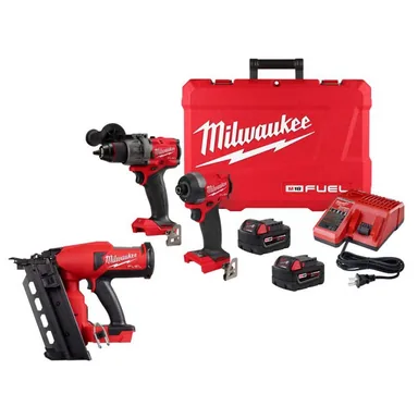Milwaukee 2844-20-3697-22, bundle: M18 FUEL 18-Volt Lithium-Ion Brushless Cordless Duplex Nailer with M18 FUEL Hammer Drill and Impact Driver Combo Kit