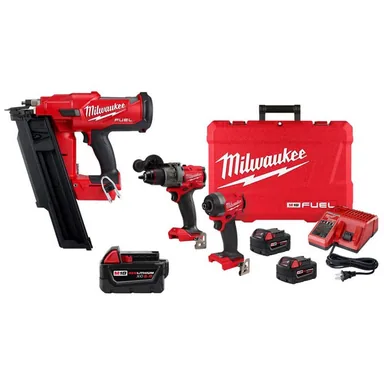 Milwaukee 2744-20-48-11-1850-3697-22, bundle: M18 3-1/2 in 21-Degree Cordless Nailer,M18 FUEL Hammer Drill & Impact Driver Combo Kit w/ 2 Batteries,M18 2.0 Ah Battery