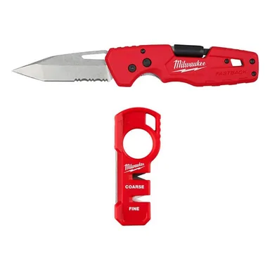 Milwaukee 48-22-1540-48-22-1590, bundle: FASTBACK 5-in-1 Folding Knife with 3 in. Blade with Compact Jobsite Knife Sharpener (2-Piece)