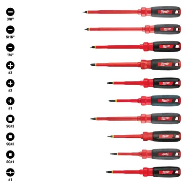 Milwaukee 48-22-2210, unpowered: 1000V Insulated Screwdriver Set with Case (10-Piece)