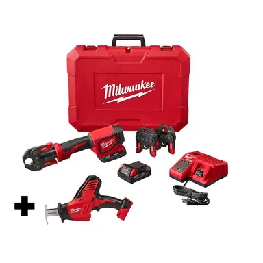 Milwaukee 2674-22C-2625-20, bundle: M18 18V Lithium-Ion Cordless Short Throw Press Tool Kit with 3 PEX Crimp Jaws and Hackzall