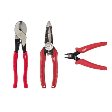 Milwaukee 48-22-6104-48-22-3079-48-22-6105, bundle: Comfort Grip Cable Cutting Pliers, Comfort Grip 6in1 Pliers and Mini Flush Cutters