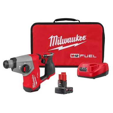 Milwaukee 2508-21XC, kit: M12 FUEL 12V Lithium-Ion Brushless Cordless 5/8 in. SDS Plus Rotary Hammer Kit with One 4.0Ah Battery and Bag