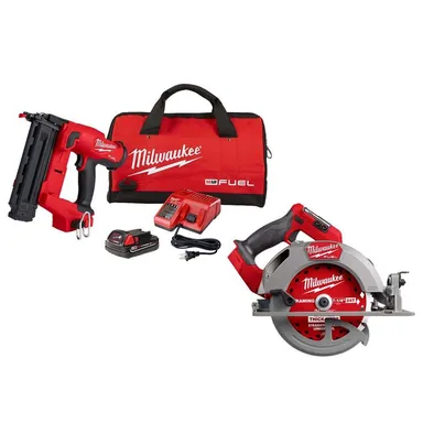 Milwaukee 2746-21CT-2834-20, bundle: M18 FUEL GEN II 18V 18-Gauge Lith-Ion Brushless Cordless Brad Nailer Kit with One 2.0 Ah Battery & Circ Saw