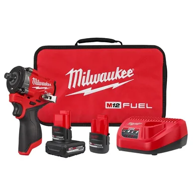 Milwaukee 2563-22, kit: M12 FUEL 12V Li-Ion Brushless Cordless Stubby 1/2 in. Impact Wrench Kit w/(1) 5.0Ah & (1) 2.5 Ah High Output Batteries