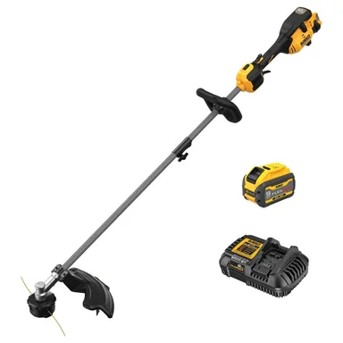 DeWalt DCST972X1, kit: FLEXVOLT 60V MAX 17 in. Cordless Battery Powered Attachment Capable Trimmer Kit with (1) FLEXVOLT 3 Ah Battery & Charger (photograph from the Home Depot listing)
