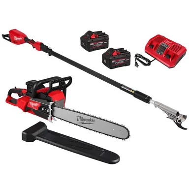 Milwaukee 2827-22-3008-20, bundle: M18 FUEL 18V Brushless Cordless 20 in. Dual Battery Chainsaw w/ M18 Pole Pruning Shears, (2) 8.0 Ah Batteries, Charger