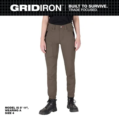 Milwaukee F652N-10R, unpowered: Women's Size 10 Brown GRIDIRION Double Knee Jogger Work Pants with 6 Pockets