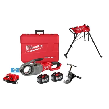 Milwaukee 2874-22HD-48-22-8690, bundle: M18 Fuel One-Key Cordless Brushless Pipe Threader Kit with Portable Leveling Tripod Chain Vise Stand