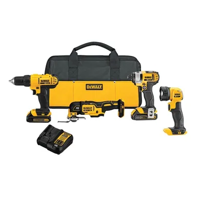 DeWalt DCK444C2, bundle: 20V MAX Cordless 4 Tool Combo Kit with (2) 20V 1.5Ah Batteries and Charger (photograph from the Home Depot listing)