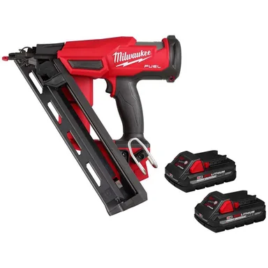 Milwaukee 2839-20-48-11-1837, bundle: M18 FUEL Brushless Cordless Gen II 15-Gauge Angled Finish Nailer w/M18 HIGH OUTPUT CP 3.0Ah Battery Pack (2-Pack)
