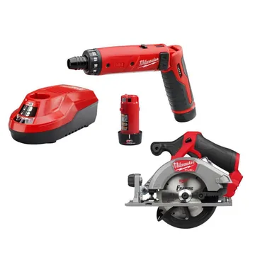 Milwaukee 2101-22-2521-20, bundle: M4 4V Lithium-Ion Cordless 1/4 in. Hex Screwdriver 2-Battery Kit, & Circular Saw