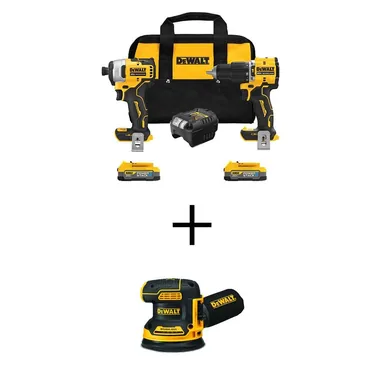 DeWalt DCK226E2WCW210B, bundle: 20V MAX Lithium-Ion Cordless 2-Tool Combo Kit and 5 in. Random Orbit Sander w/(2) POWERSTACK 1.7Ah Batteries & Charger