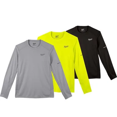 Milwaukee 415G-L-415HV-L-415B-L, bundle: Men's Large Gray, High Visibility and Black WORKSKIN Light Weight Performance Long Sleeve T-Shirt (3-Pack)