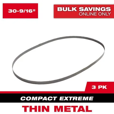 Milwaukee 48-39-0631, accessory: 30-9/16 in. 12/14 TPI Compact Extreme Thin Metal Cutting High Speed Steel Band Saw Blade (3-Pack) For M12 FUEL Bandsaw (photograph from the Home Depot listing)