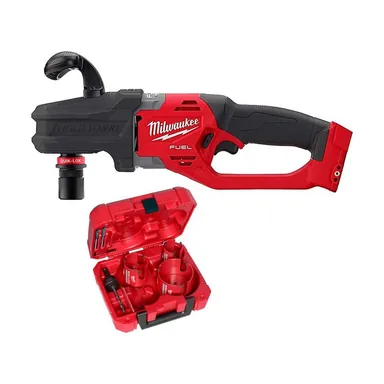 Milwaukee 2808-20-49-56-9280, bundle: M18 FUEL 18V Li-Ion Brushless Cordless Hole Hawg 7/16 in. Right Angle Drill W/Quick-Lok with Carbide Hole Saw Kit(7pc)