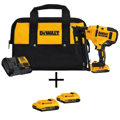 DeWalt DCN660D1DCB203-2, unclassified: 20V MAX XR Lithium-Ion 16-Gauge Cordless Angled Finish Nailer Kit with (3) 2.0Ah Batteries, Charger and Bag