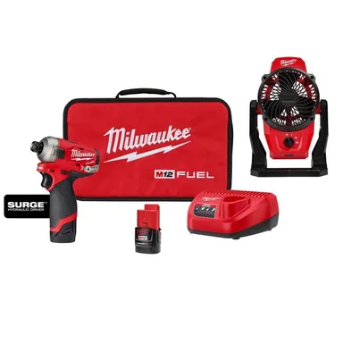 Milwaukee 2551-22-0820-20, bundle: M12 FUEL SURGE 12V Lithium-Ion Brushless Cordless 1/4 in. Hex Impact Driver Compact Kit w/Two 2. 0Ah Batteries, and Fan