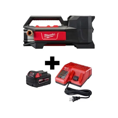 Milwaukee 2771-20-48-59-1850, bundle: M18 18-Volt 1/4 HP Lithium-Ion Cordless Transfer Pump with M18 Starter Kit with One 5.0 Ah Battery and Charger