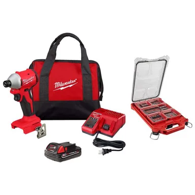 Milwaukee 3650-21P-48-32-4082, bundle: M18 18V Lithium Ion Compact Brushless Cordless 1/4 in. Impact Driver Combo Kit with SHOCKWAVE Screwdriver Bit Set