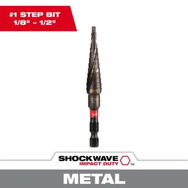 Milwaukee 48-89-9241, accessory: SHOCKWAVE 1/8 in. - 1/2 in. #1 Impact-Rated Titanium Step Drill Bit (13-Steps)