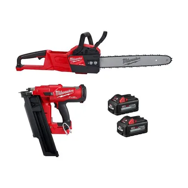 Milwaukee 2727-20-2744-20-48-11-1862, bundle: M18 FUEL 16 in. 18V Brushless Battery Electric Chainsaw w/3-1/2 in. 21-Degree Framing Nailer, Two 6Ah HO Batteries