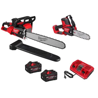 Milwaukee 2827-22-3004-20, bundle: M18 FUEL 18V Brushless Cordless 20 in. Dual Battery Chainsaw Kit w/ 8 in. Mini Chainsaw, (2) 8.0 Ah Batteries, Charger