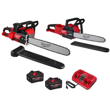 Milwaukee 2827-22-2727-20, bundle: M18 FUEL 18V Brushless Cordless 20 in. Dual Battery Chainsaw Kit w/ 16 in. Chainsaw, (2) 8.0 Ah FORGE Batteries, Charger