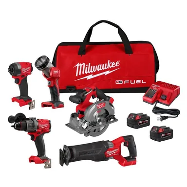 Milwaukee 3697-25, kit: M18 FUEL 18V Lithium-Ion Brushless Cordless Combo Kit (5-Tool) with Two 5.0 Ah Batteries, 1 Charger 1 Tool Bag