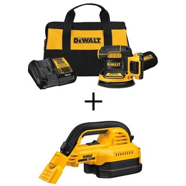 DeWalt DCW210D1W517B, bundle: 20V MAX XR Cordless Brushless 5 in. Random Orbital Sander and 1/2 Gal. Wet/Dry Portable Vacuum w/ 2Ah Battery & Charger