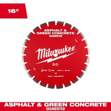 Milwaukee 49-93-7245, accessory: 16 in. Asphalt and Green Concrete Segmented Diamond Blade