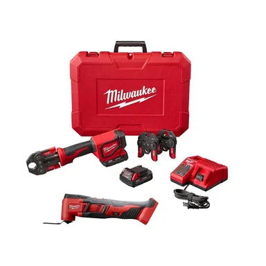 Milwaukee 2674-22C-2626-20-49-25-1241, bundle: M18 18V Lithium-Ion Cordless Short Throw Press Tool Kit with (3) PEX Crimp Jaws and M18 Oscillating Multi-Tool