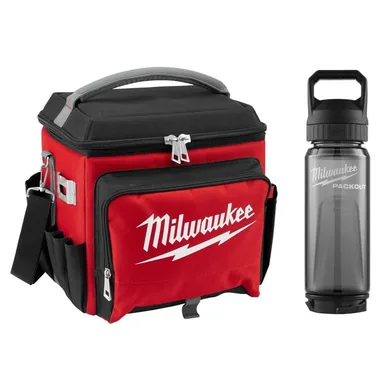 Milwaukee 48-22-8250-48-22-8371B, bundle: 21 qt. Soft Sided Jobsite Lunch Cooler with PACKOUT 25 Oz. Black Plastic Bottle with Chug Lid