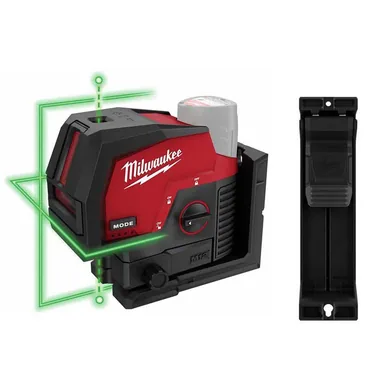 Milwaukee 3622-20-48-35-1313, bundle: M12 12-Volt Lithium-Ion Cordless Green 125 ft. Cross Line and Plumb Points Laser Level and Track Clip (2-piece)