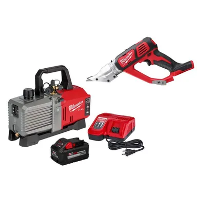 Milwaukee 2941-21-2635-20, bundle: M18 18V Lithium-Ion Cordless 5 CFM Vacuum Pump Kit and M18 18-Volt Lithium-Ion Cordless 18-Gauge Double Cut Metal Shear