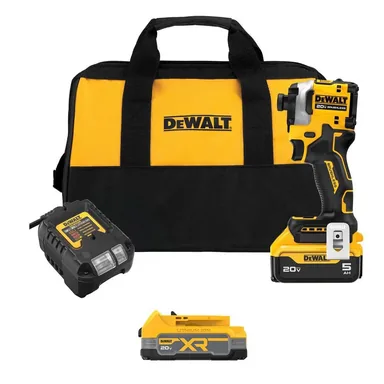 DeWalt DCF850P1WCBP034, bundle: ATOMIC 20V MAX Lithium-Ion Cordless 1/4 in. Brushless Impact Driver Kit w/5Ah Battery & POWERSTACK Compact 2Ah Battery